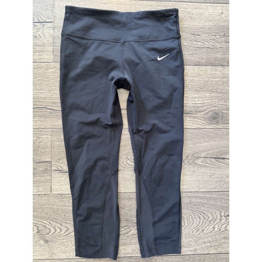 Nike Running Leggings Womens‎ Small Black Logo Drawstring Gym Training 21" EUC